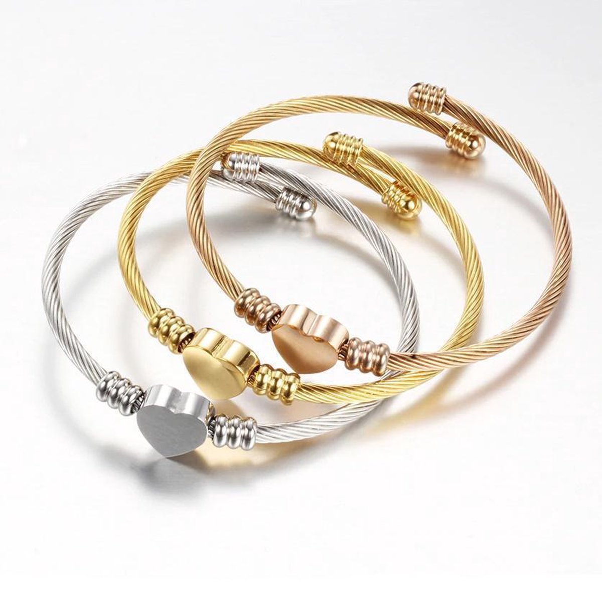 Armbanden hartje dames zilver goud rose