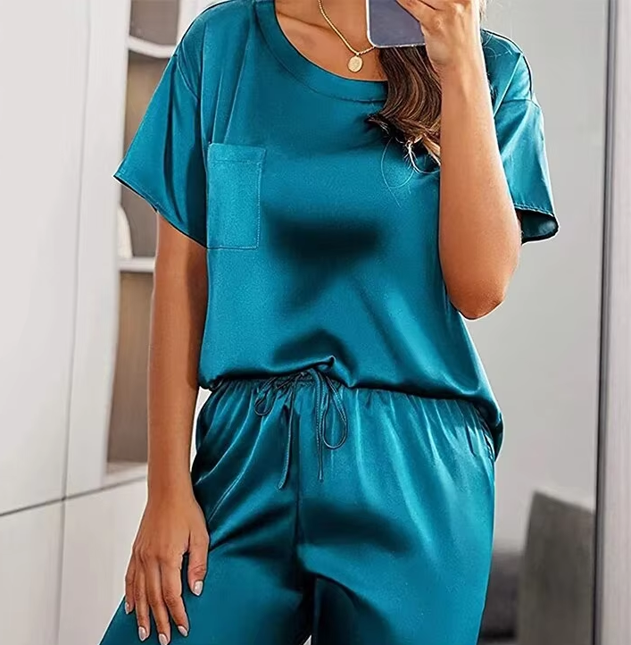 Pyjama Set Dames | Shirt en Broek | Satijn | Groen