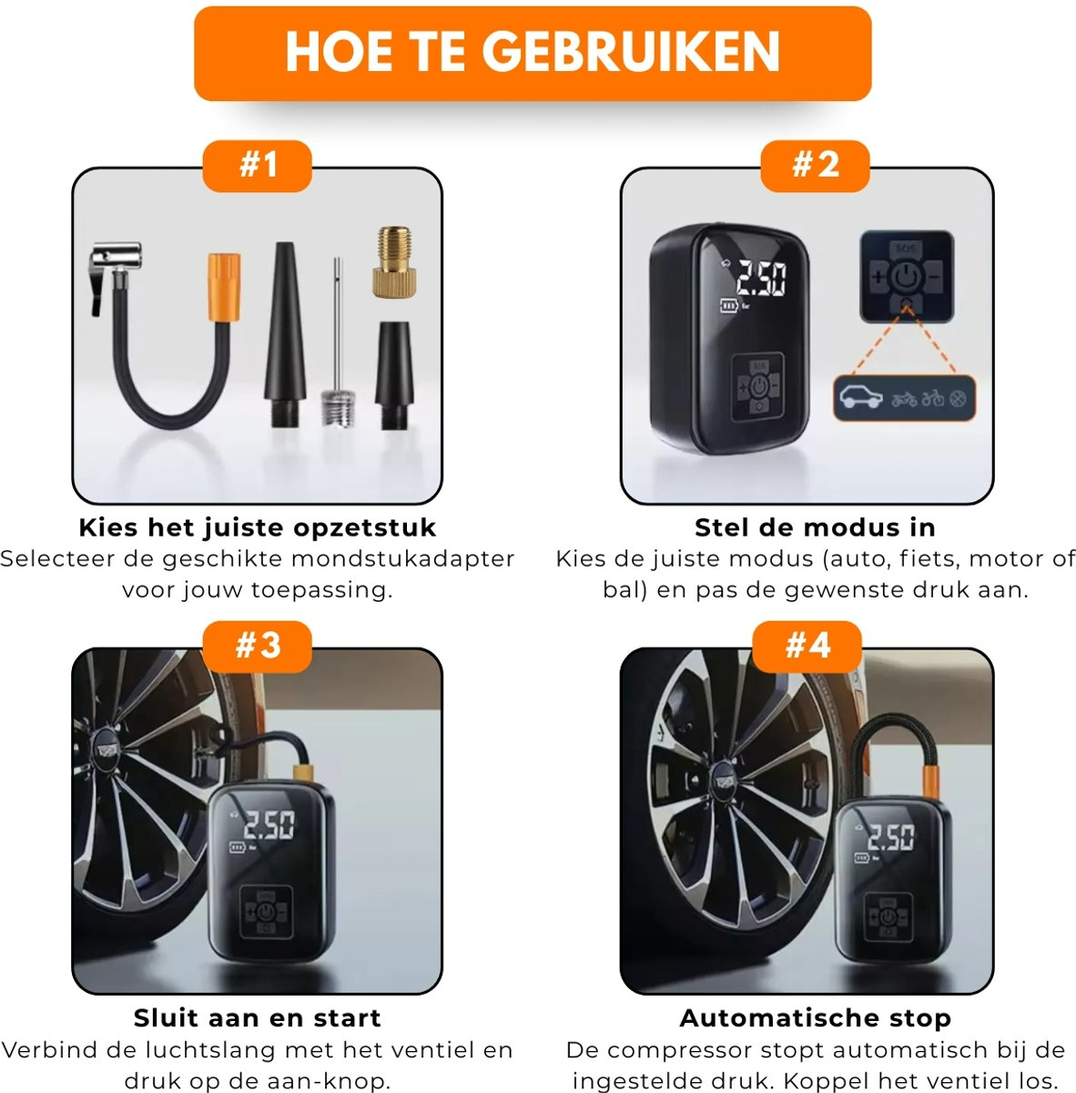 Boncy® Elektrische Luchtcompressor met Drukmeter