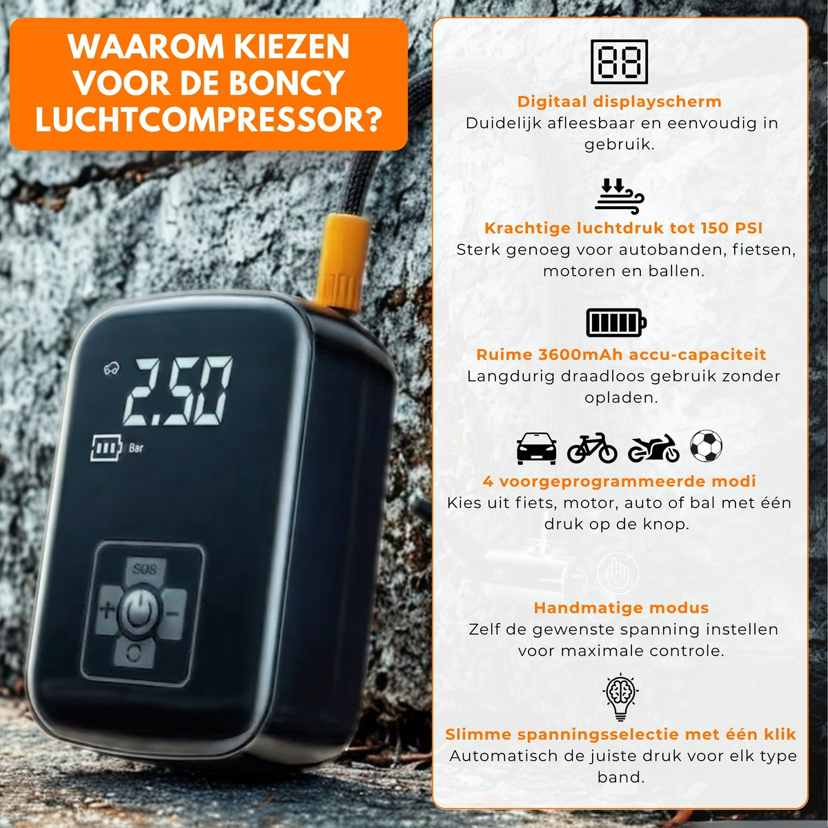 Boncy® Elektrische Luchtcompressor met Drukmeter