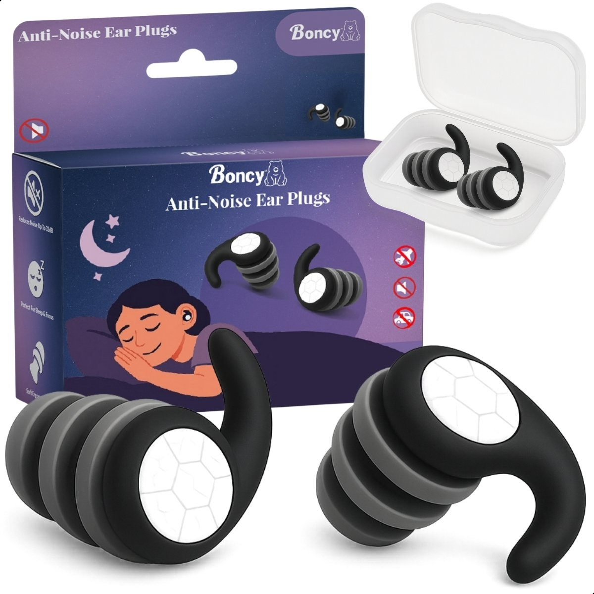 Boncy® Herbruikbare Slaap Oordoppen | Zwart