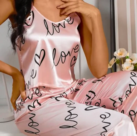 Pyjama Set Dames | Satijn | Love & Hartjes