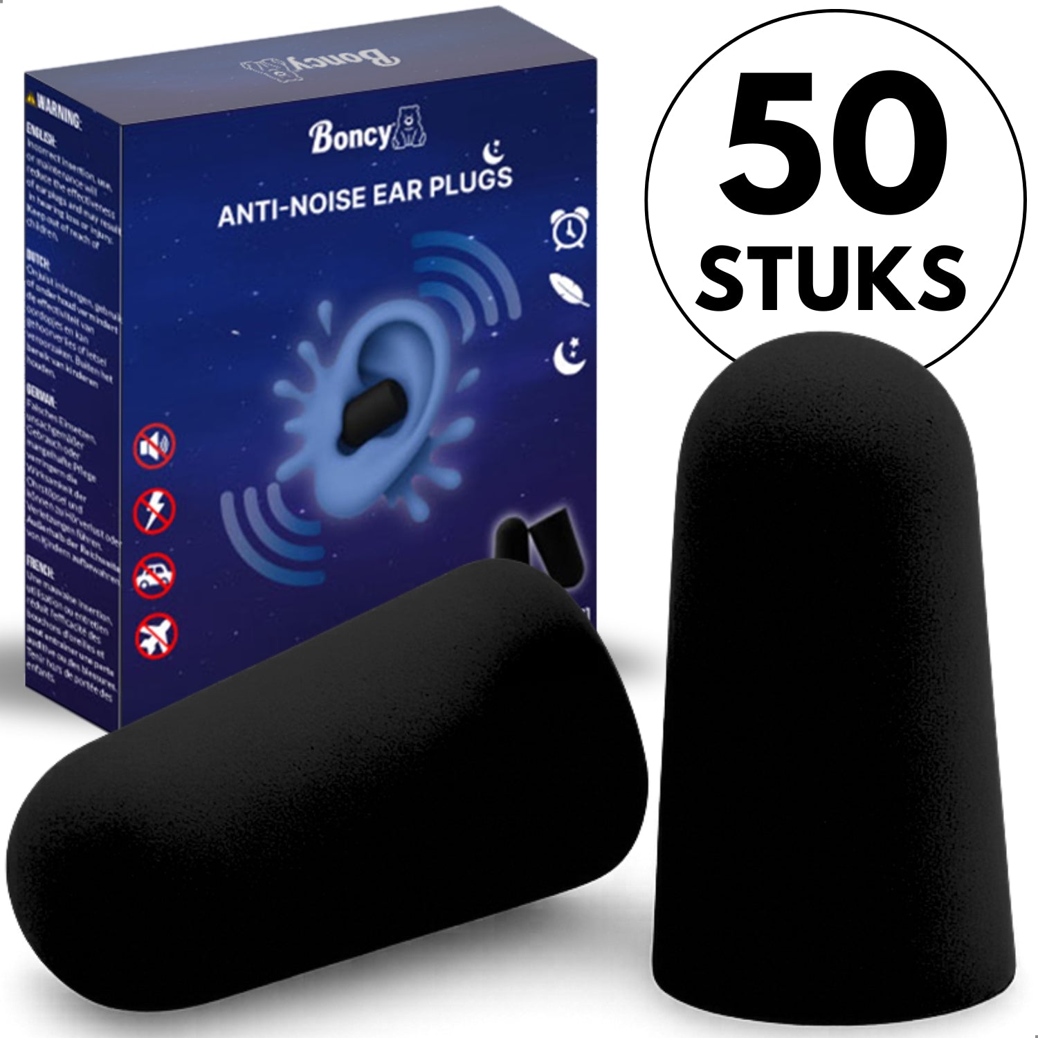 Boncy® Slaapoordoppen | 50 Stuks | Zwart