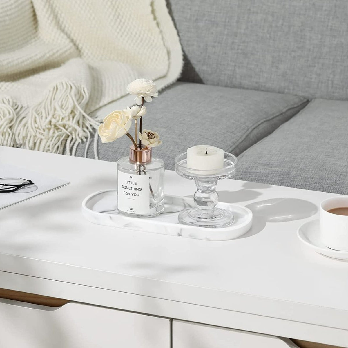 Kaarsenplateau | Wit Marmer-look (Resin hars)