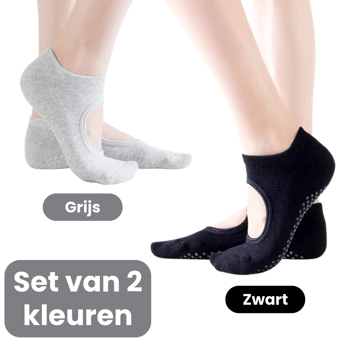 2-Pack Antislip Yoga Sokken | Zwart & Grijs