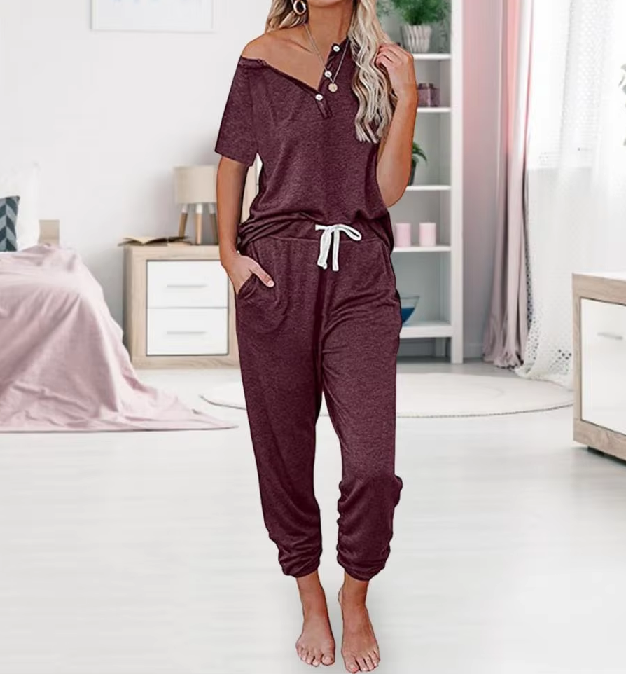 Pyjama Set Dames | Loungewear V-Top | Rood