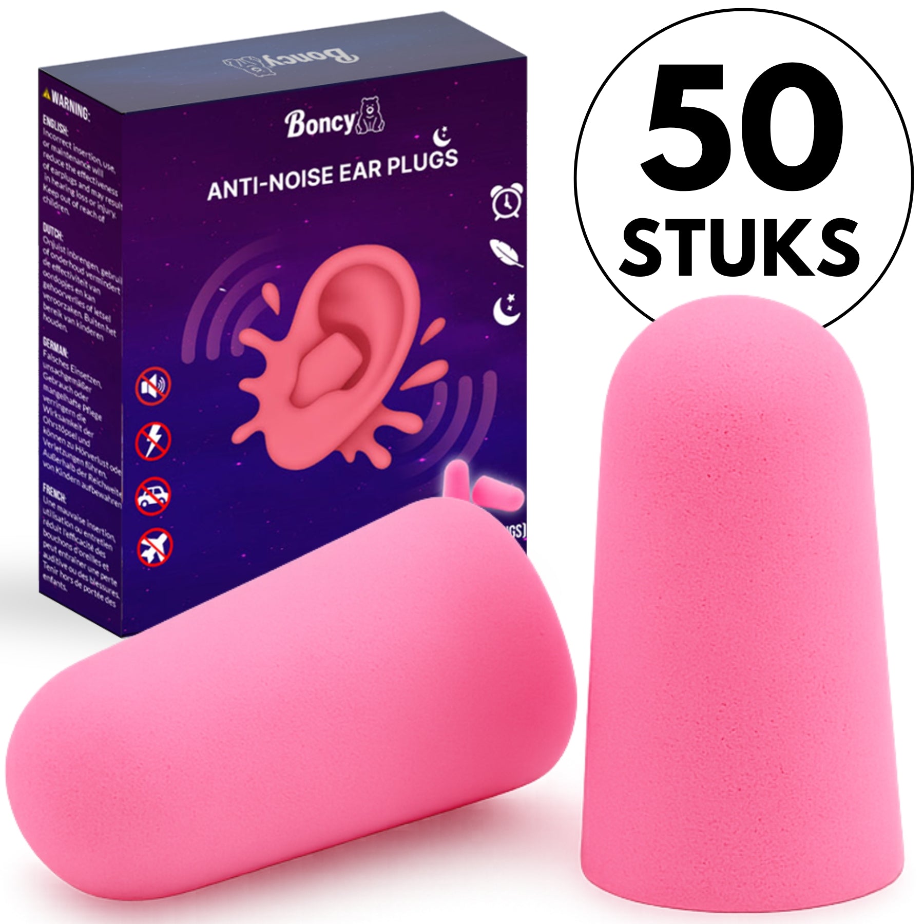 Boncy® Slaapoordoppen | 50 Stuks | Roze