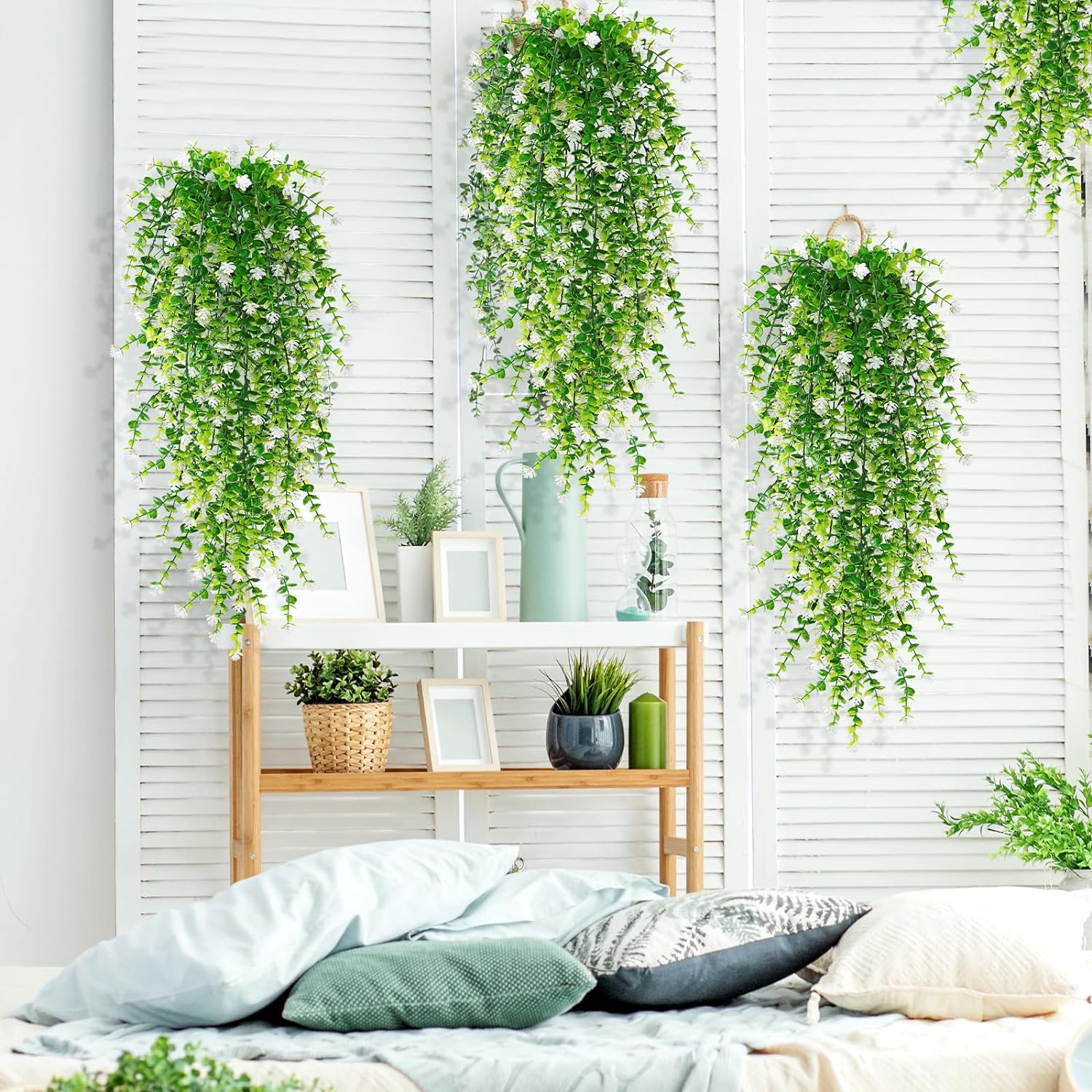 Premium Kunstplant | Hangplant Wit/Groen | 3 Stuks