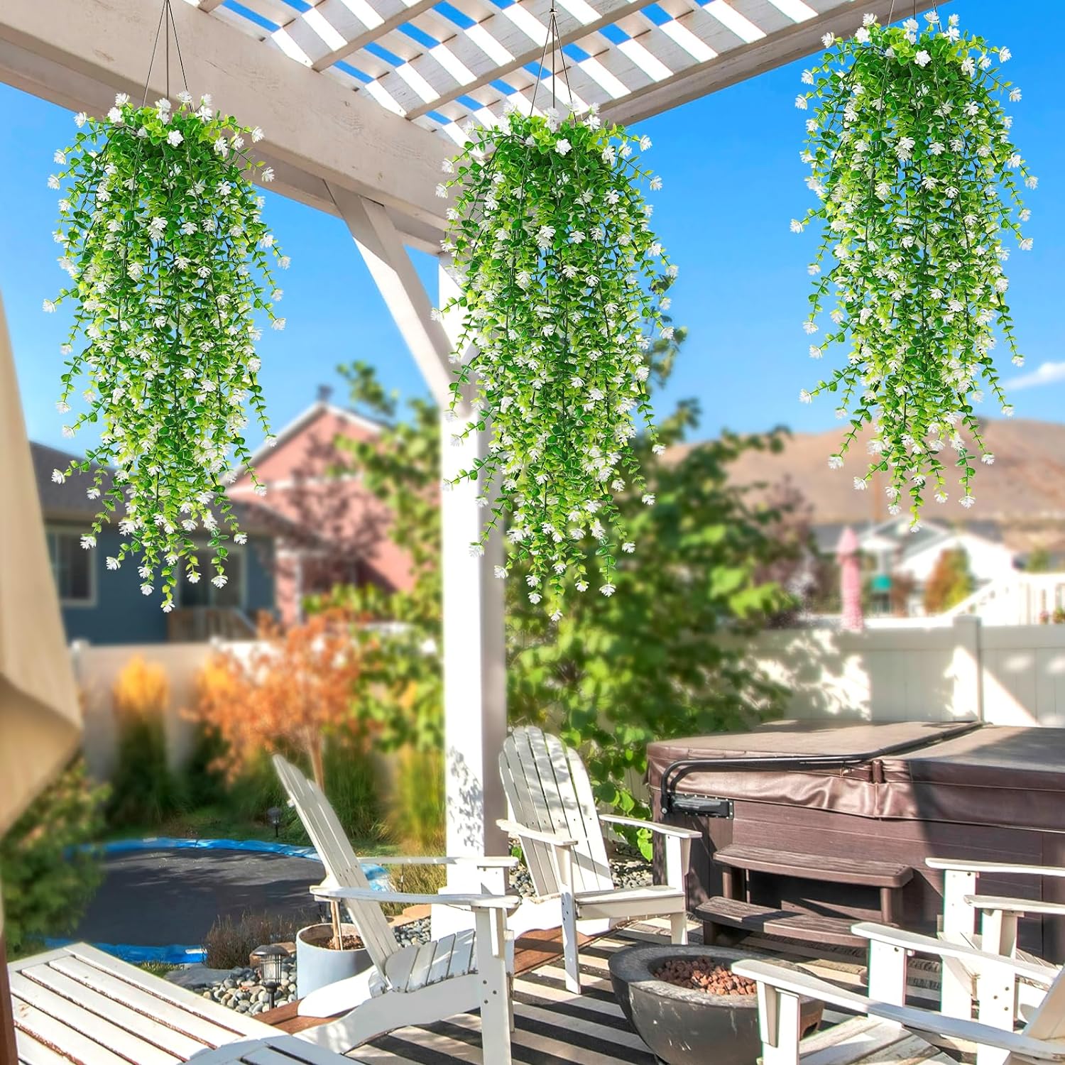 Premium Kunstplant | Hangplant Wit/Groen | 3 Stuks