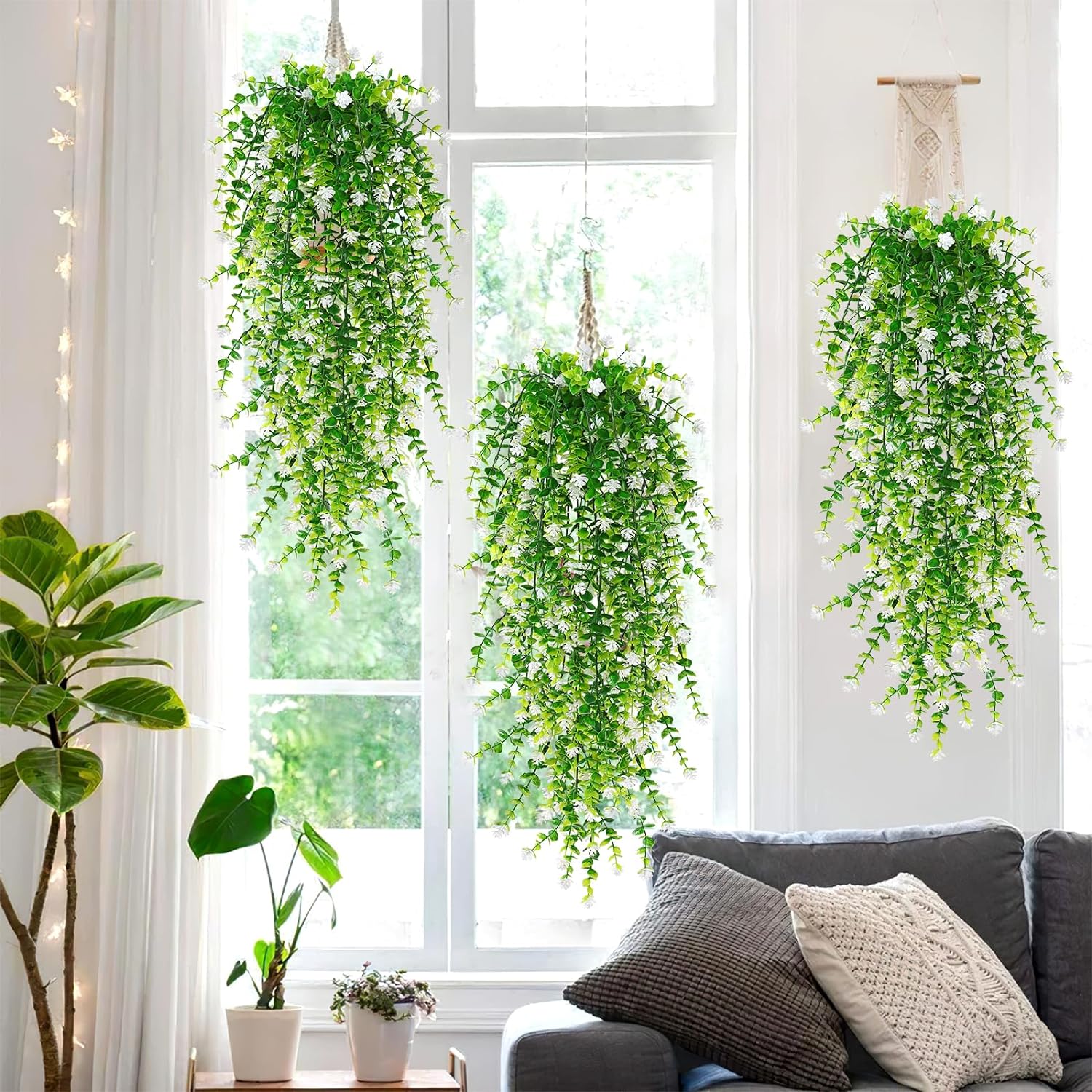 Premium Kunstplant | Hangplant Wit/Groen | 3 Stuks