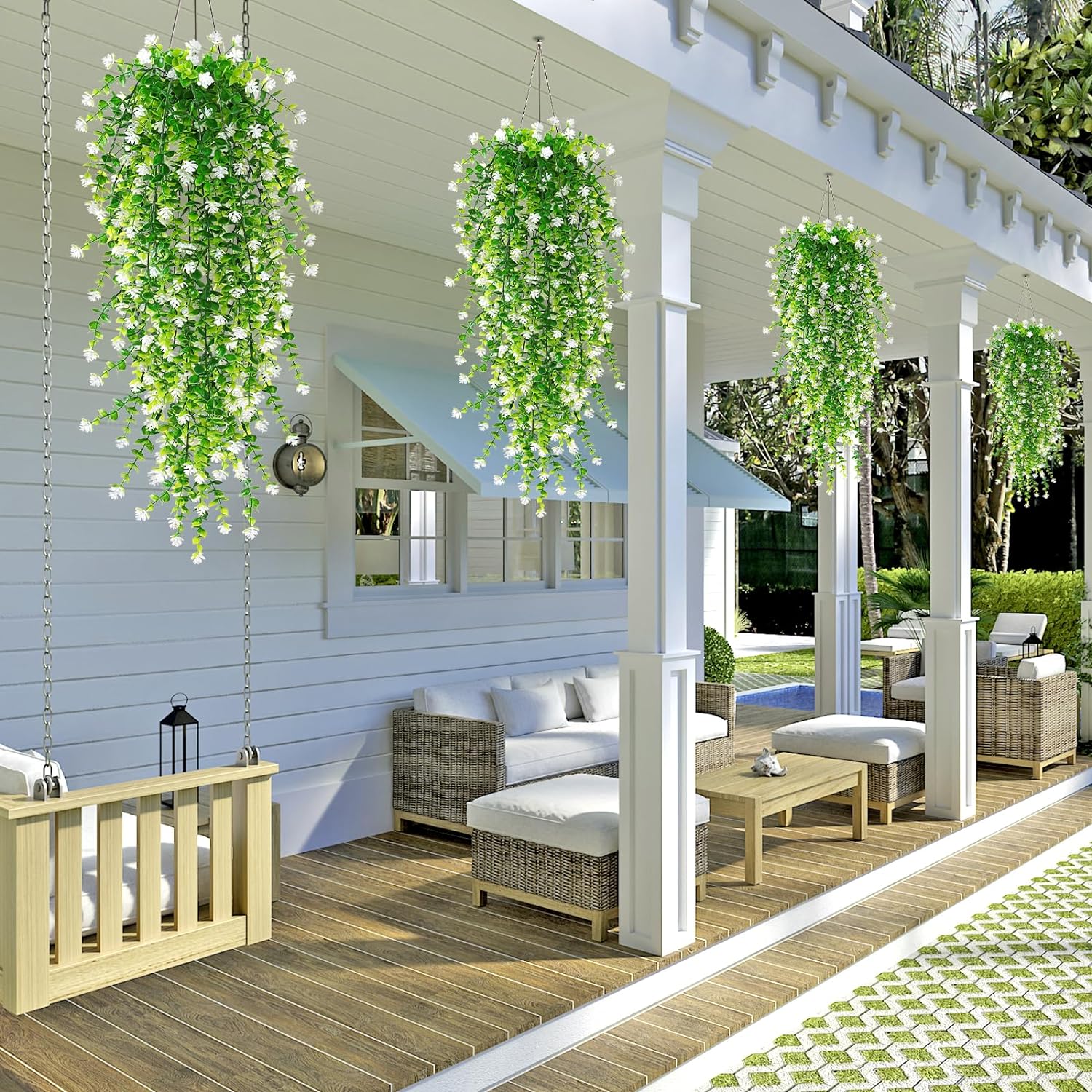 Premium Kunstplant | Hangplant Wit/Groen | 3 Stuks