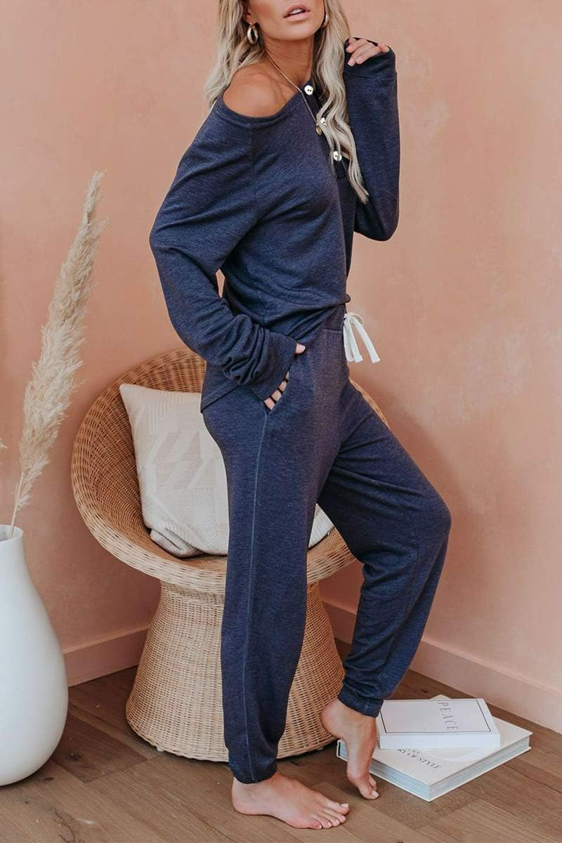 Pyjama Set Dames | Loungewear V-Top | Blauw