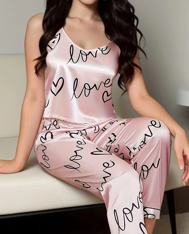 Pyjama Set Dames | Satijn | Love & Hartjes