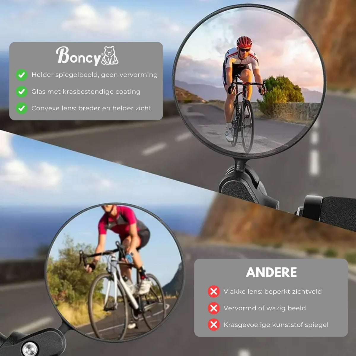 Boncy® Fietsspiegel 2-pack | In stuur