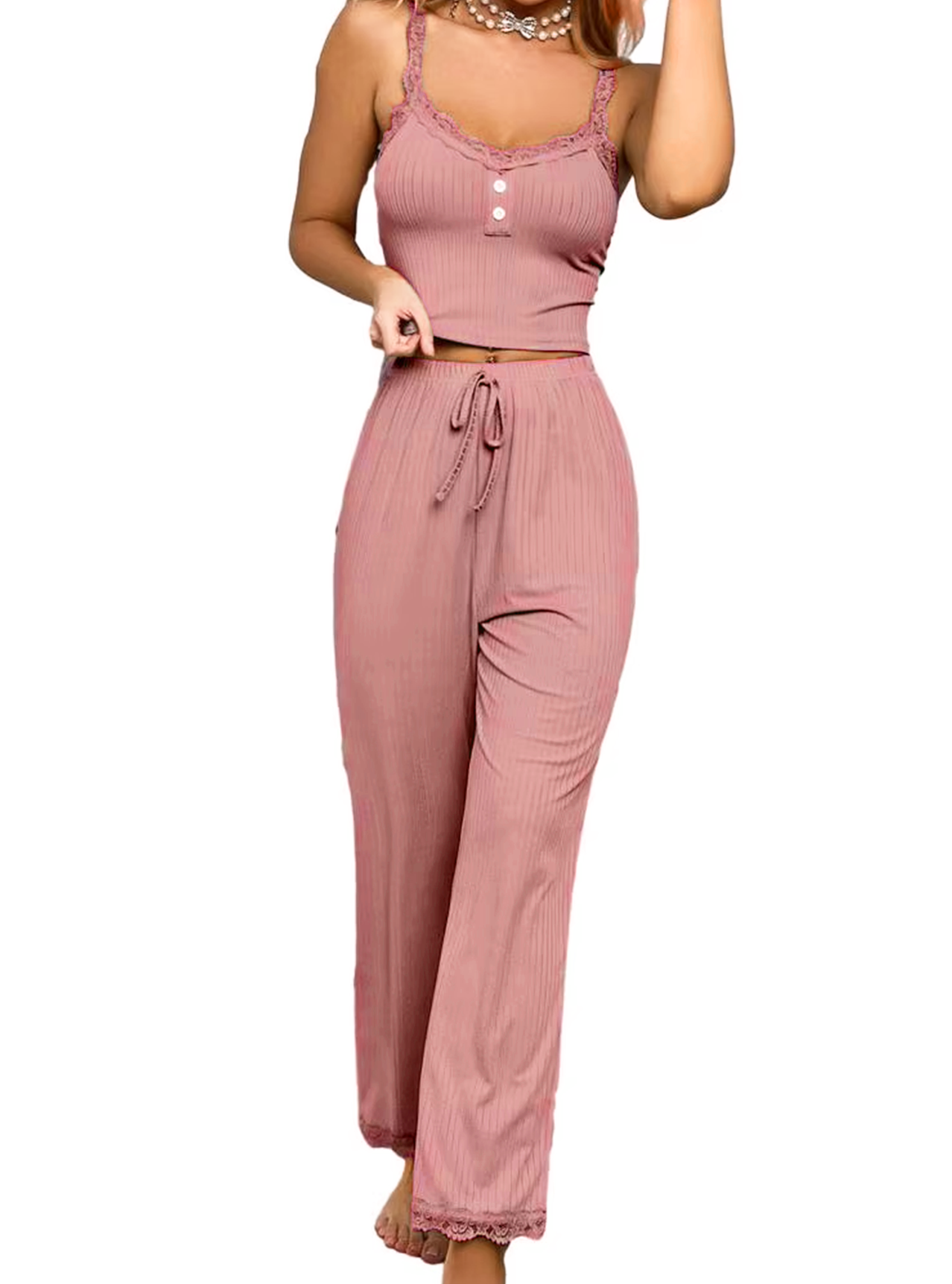 Pyjama Set Dames | Hemd en Broek | Roze