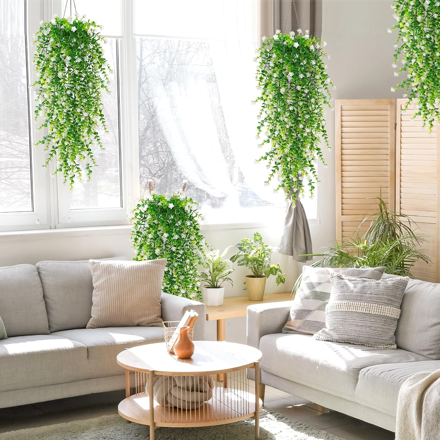 Premium Kunstplant | Hangplant Wit/Groen | 3 Stuks