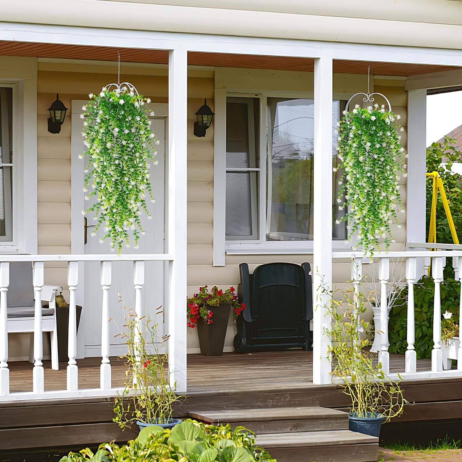 Premium Kunstplant | Hangplant Wit/Groen | 3 Stuks