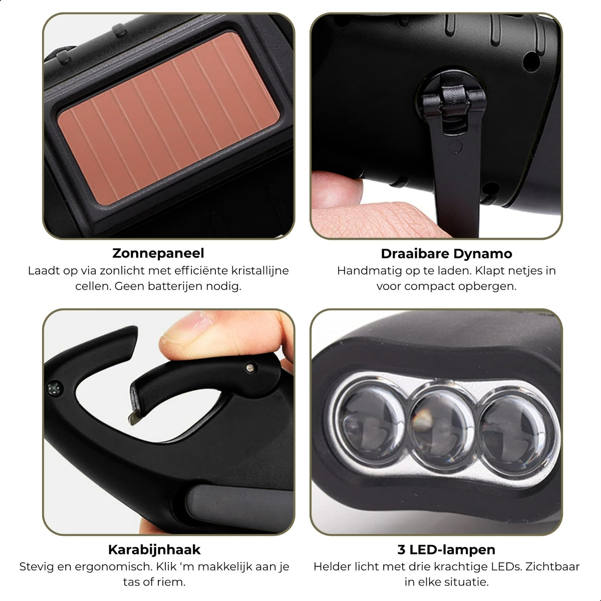 Boncy® Opwindbare LED Zaklamp | Zwart