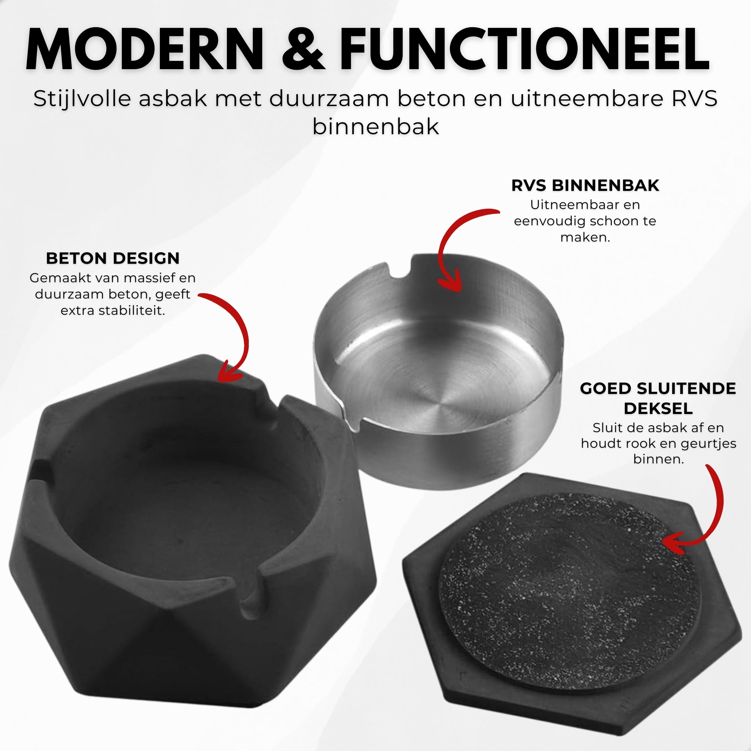 Boncy® Asbak met Deksel | Hexa Cement & RVS