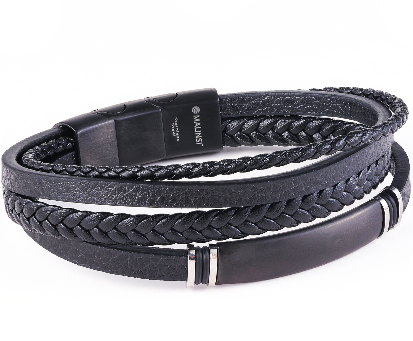 Snoeren en RVS Plate Armband | Zwart