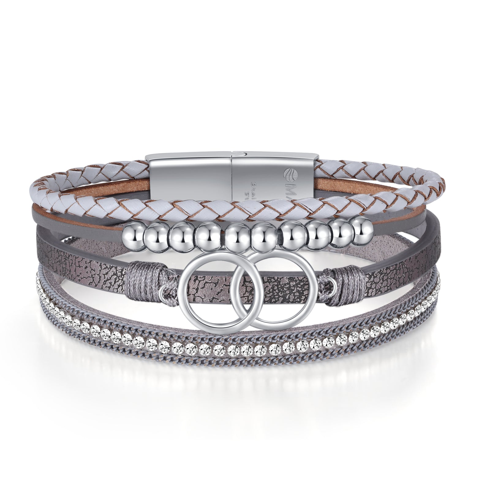Armband Dames | 4 Snoeren | Leer en RVS
