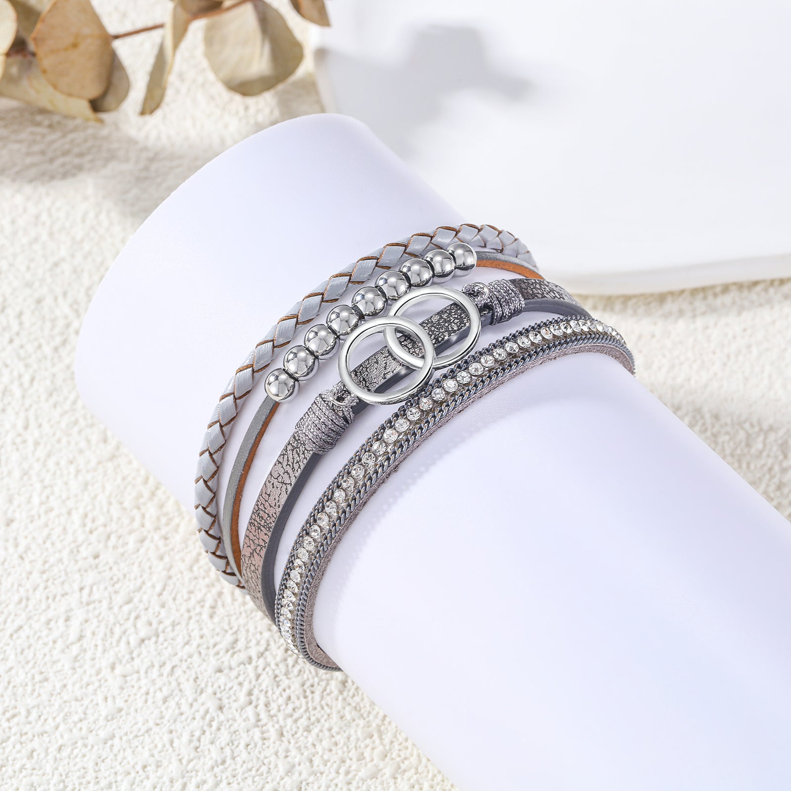 Armband Dames | 4 Snoeren | Leer en RVS