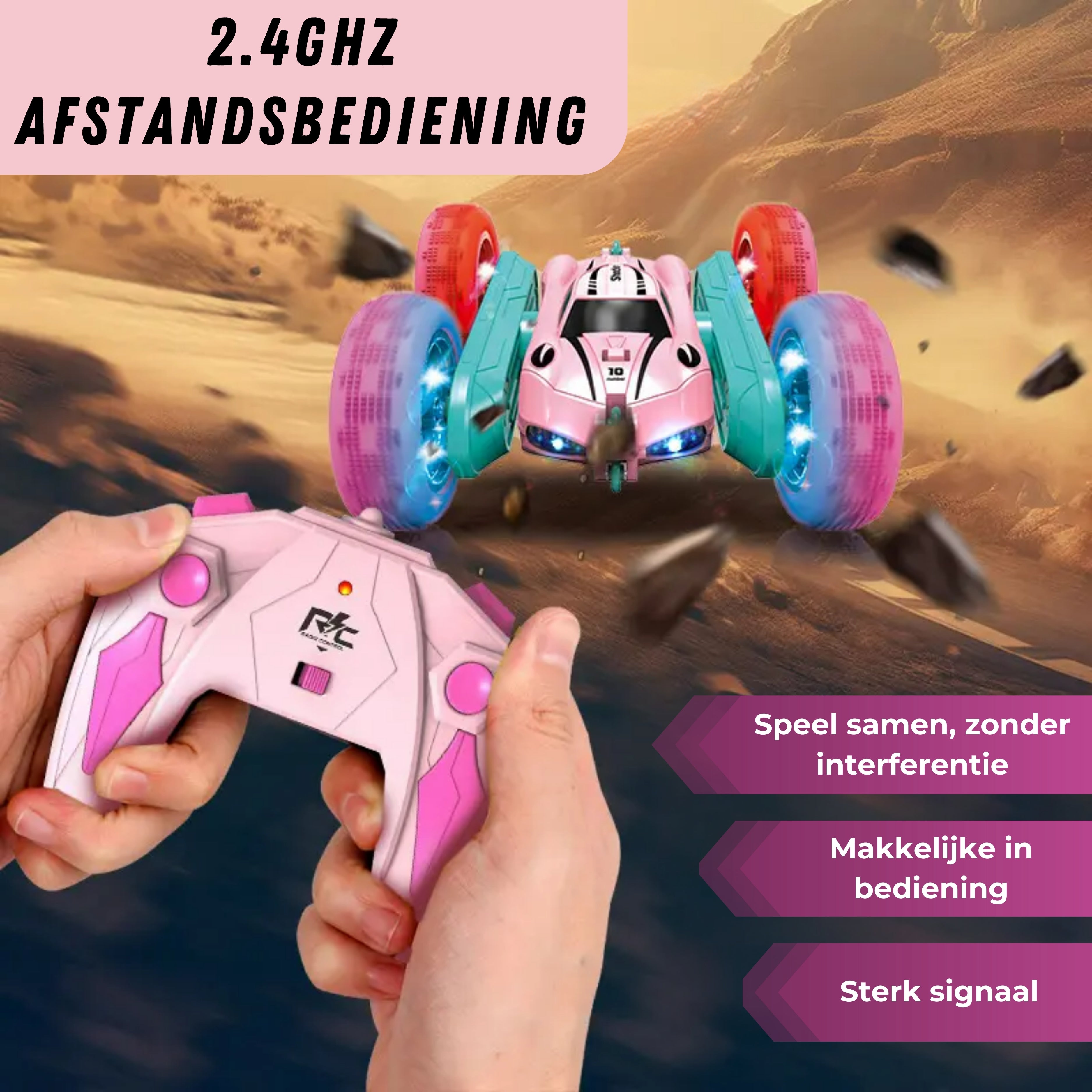 Bestuurbare Stunt Auto | Roze