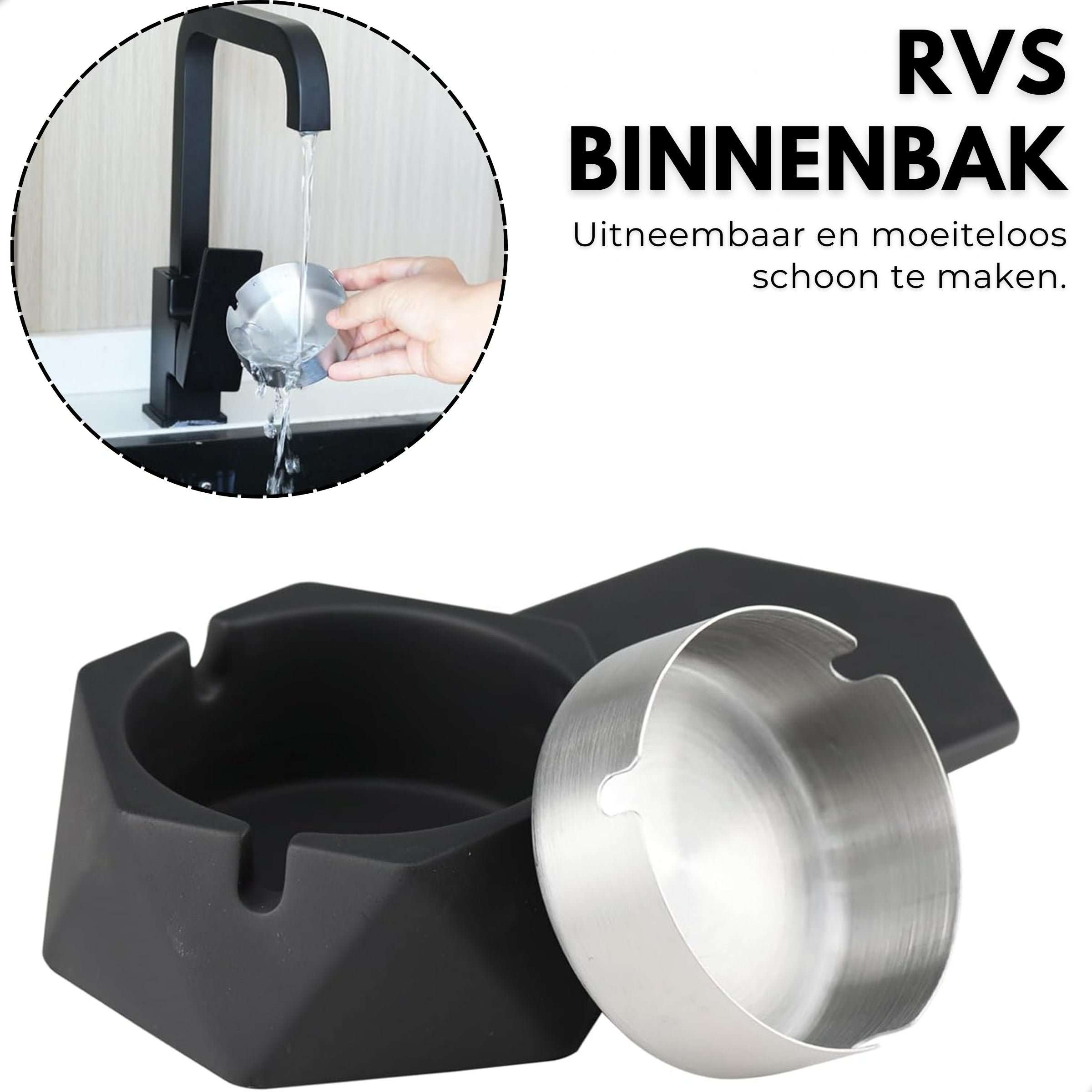 Boncy® Asbak met Deksel | Hexa Cement & RVS