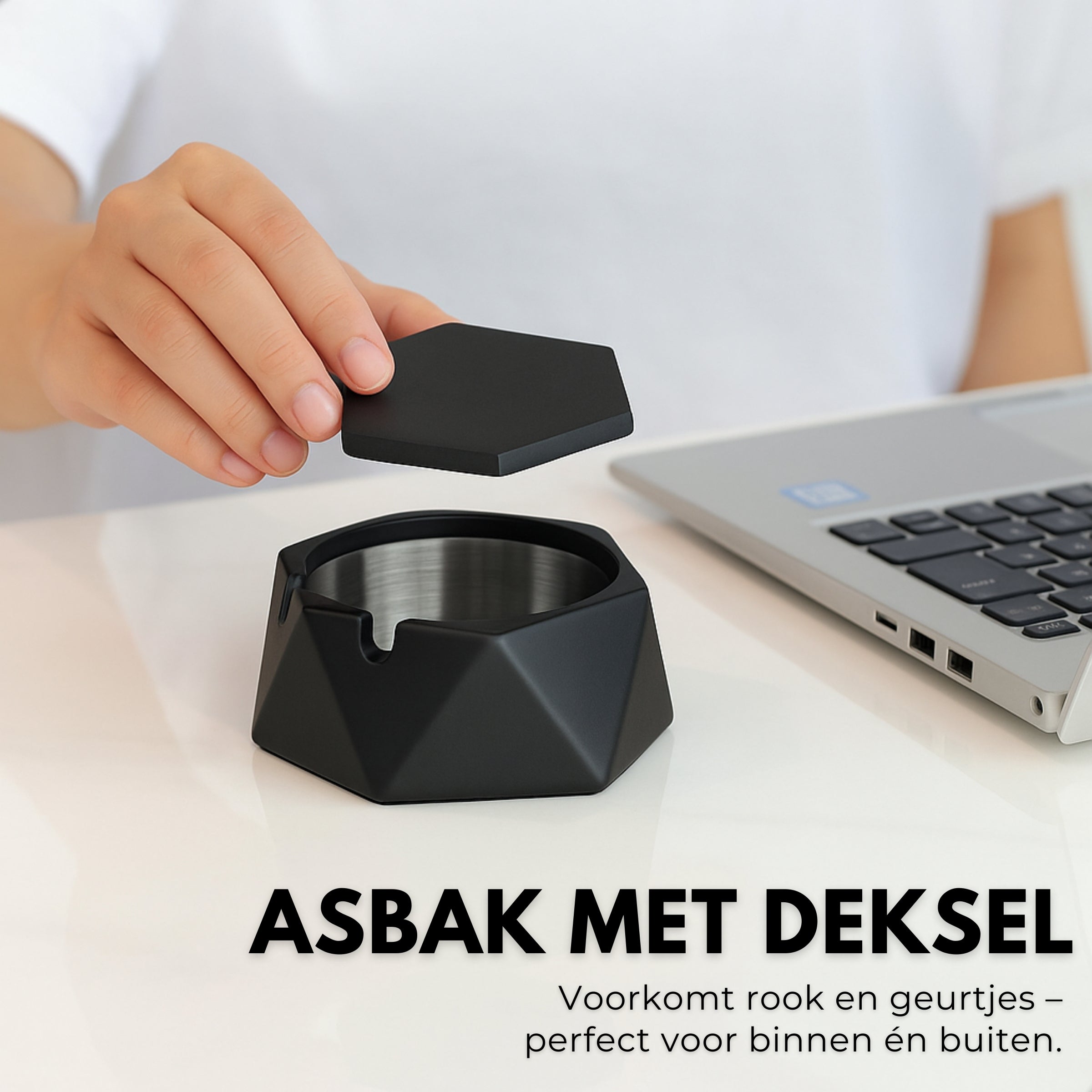 Boncy® Asbak met Deksel | Hexa Cement & RVS