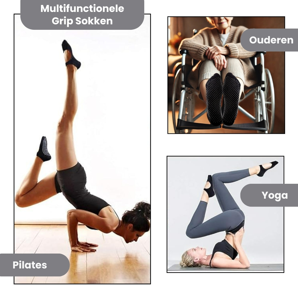 2-Pack Antislip Yoga Sokken | Zwart & Grijs