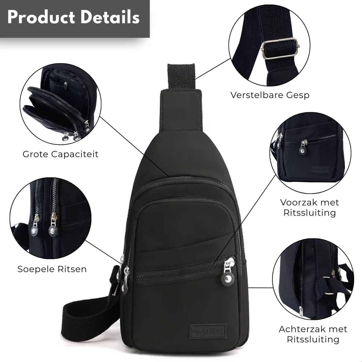 Boncy® Crossbody Schoudertas | Zwart