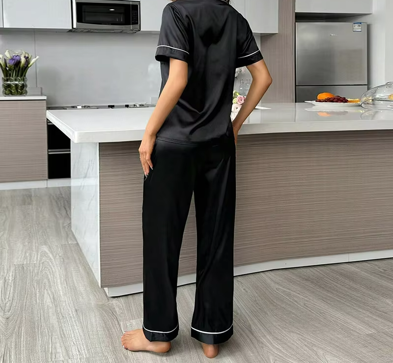 Pyjama Set Dames | Blouse en Broek | Satijn | Zwart