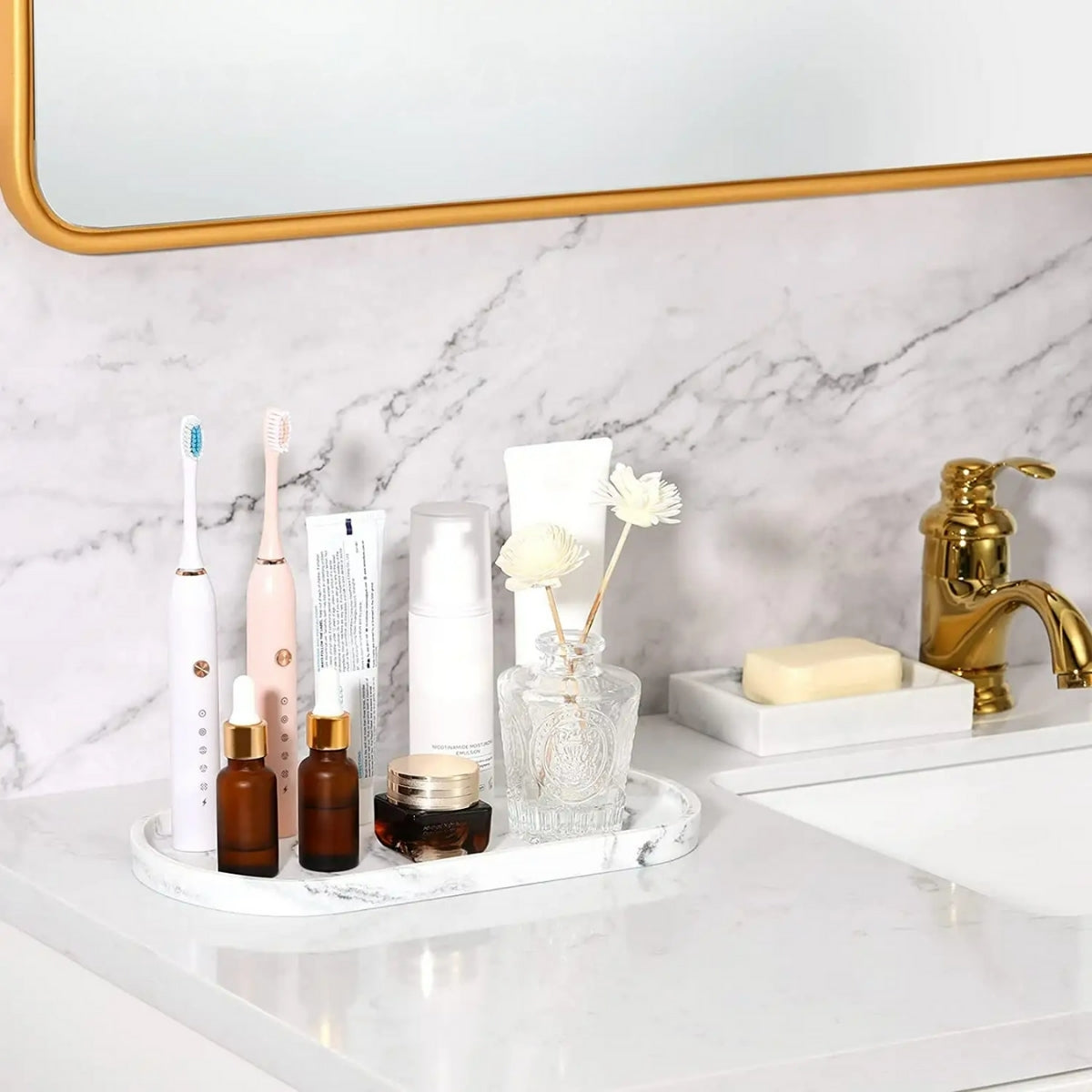 Kaarsenplateau | Wit Marmer-look (Resin hars)