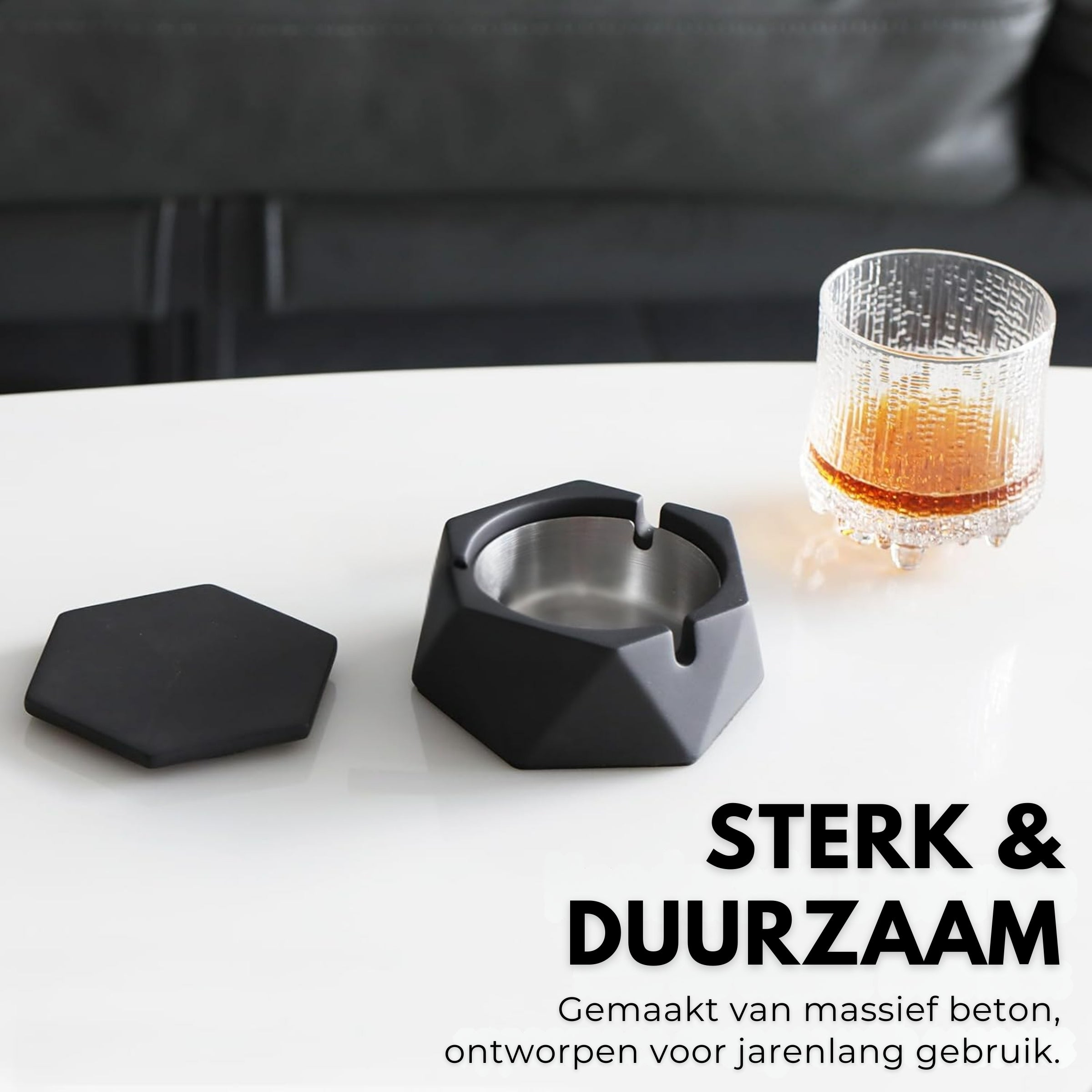 Boncy® Asbak met Deksel | Hexa Cement & RVS