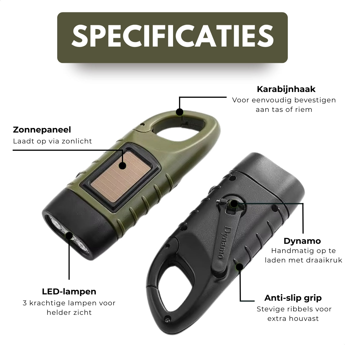 Boncy® Opwindbare LED Zaklamp | Groen