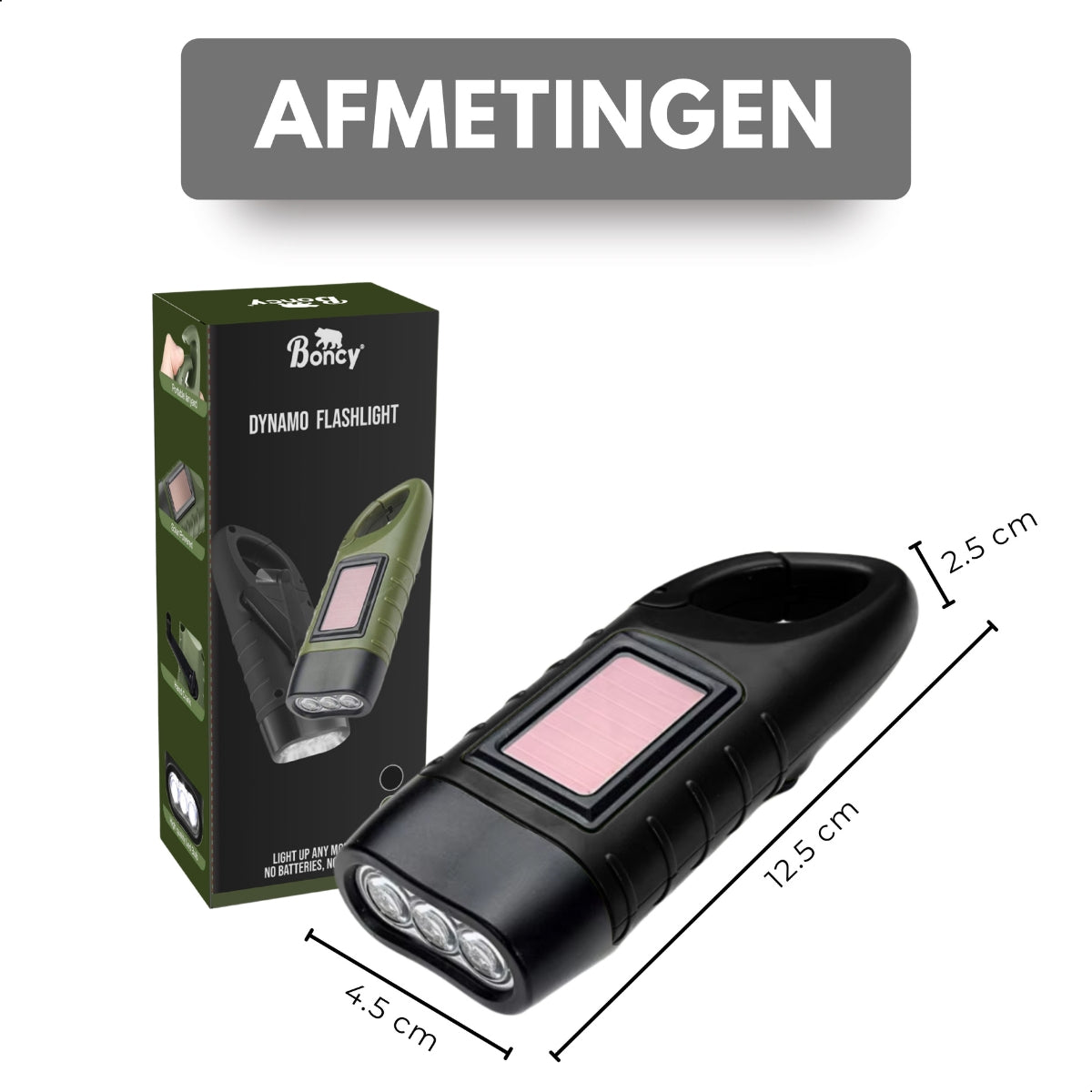 Boncy® Opwindbare LED Zaklamp | Zwart