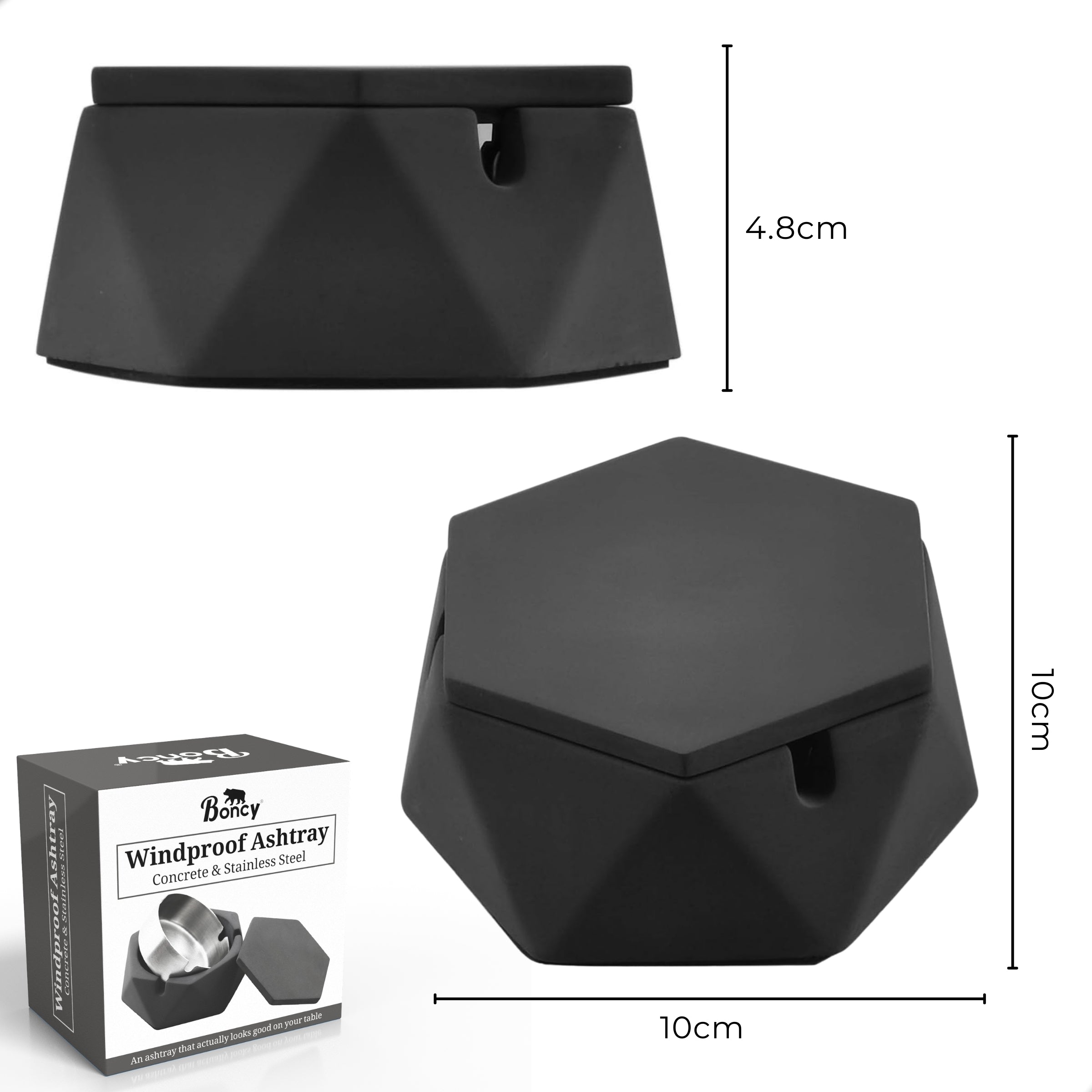 Boncy® Asbak met Deksel | Hexa Cement & RVS