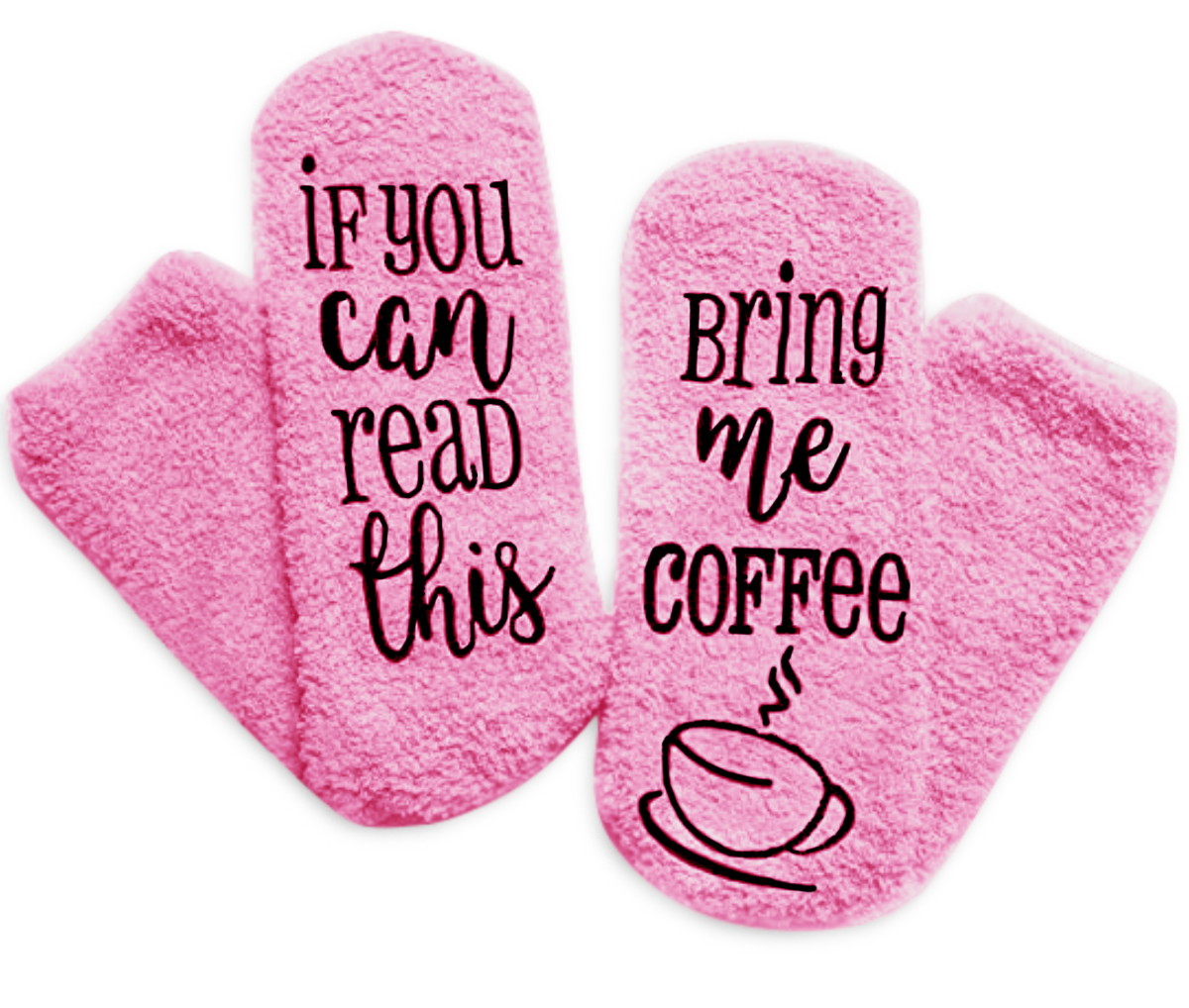 If you can read this, bring me coffee | Fluffy Huissokken | Roze