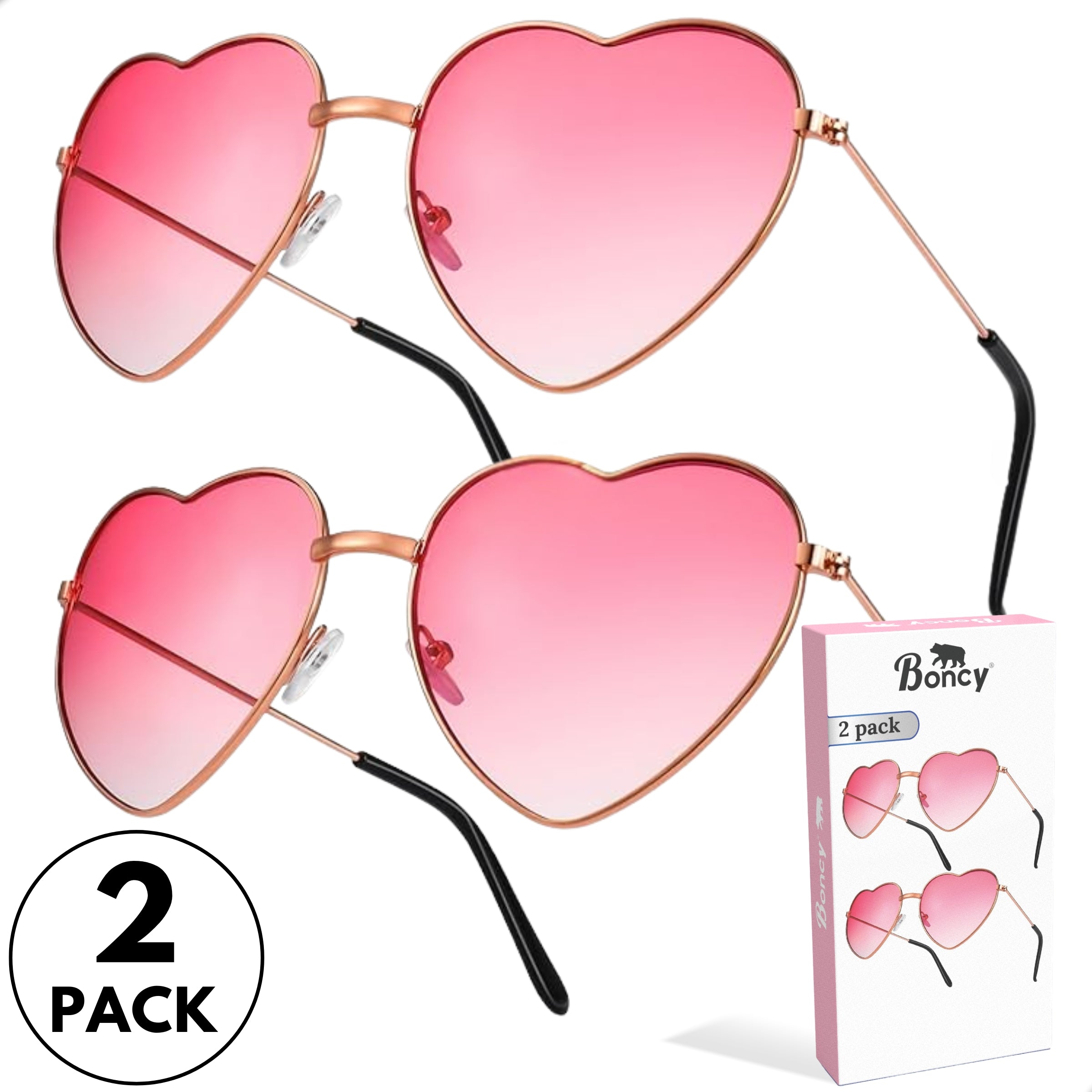 Boncy® Hartjes Zonnebril | 2-Pack | Roze