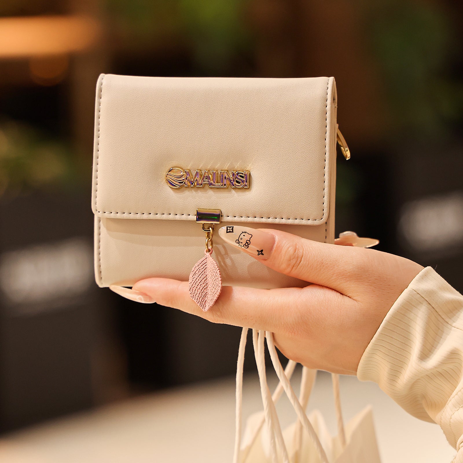 Portemonnee Dames | Wit met Roze Blad