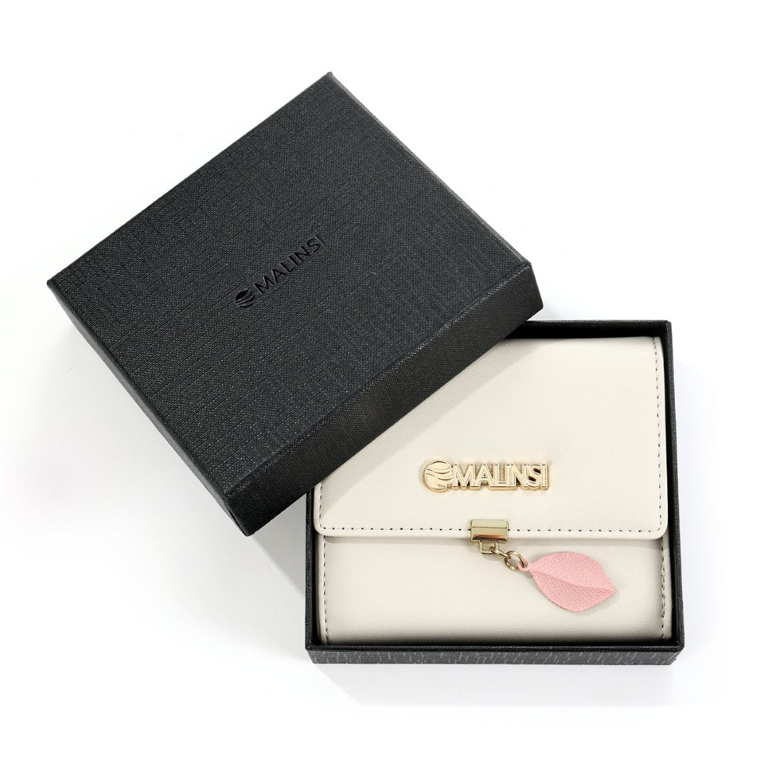 Portemonnee Dames | Wit met Roze Blad