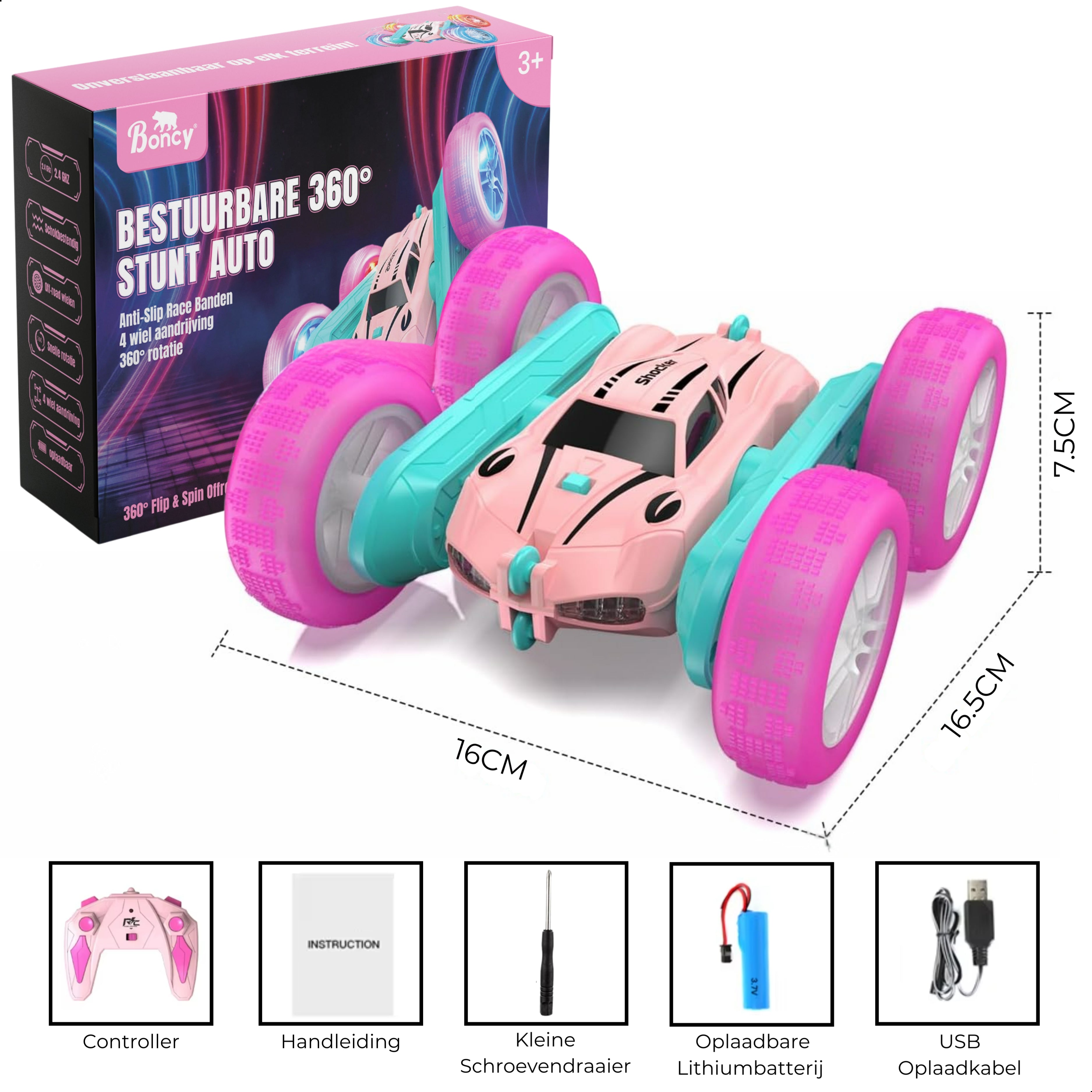 Bestuurbare Stunt Auto | Roze