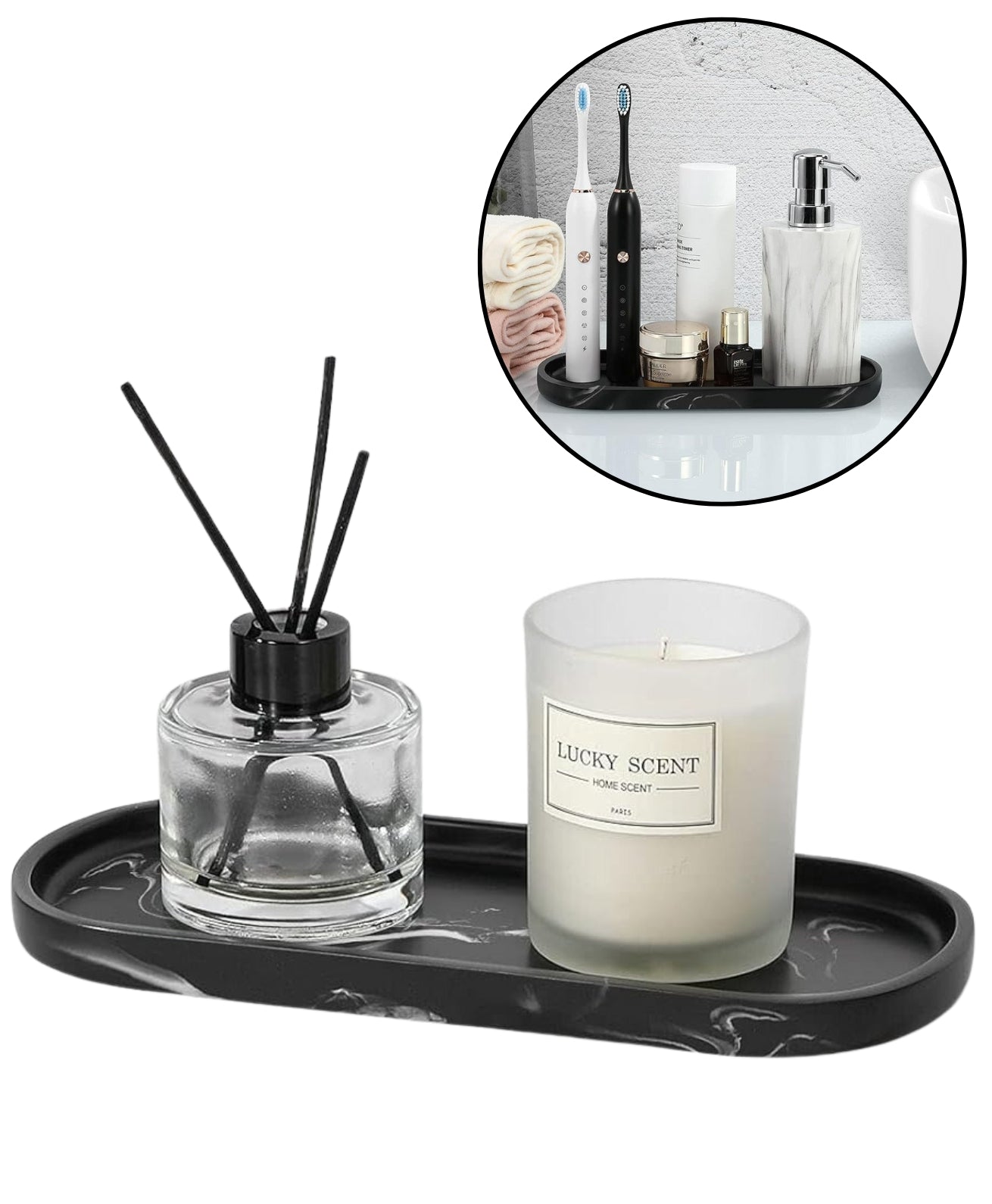 Kaarsenplateau | Zwart Marmer-look (Resin hars)