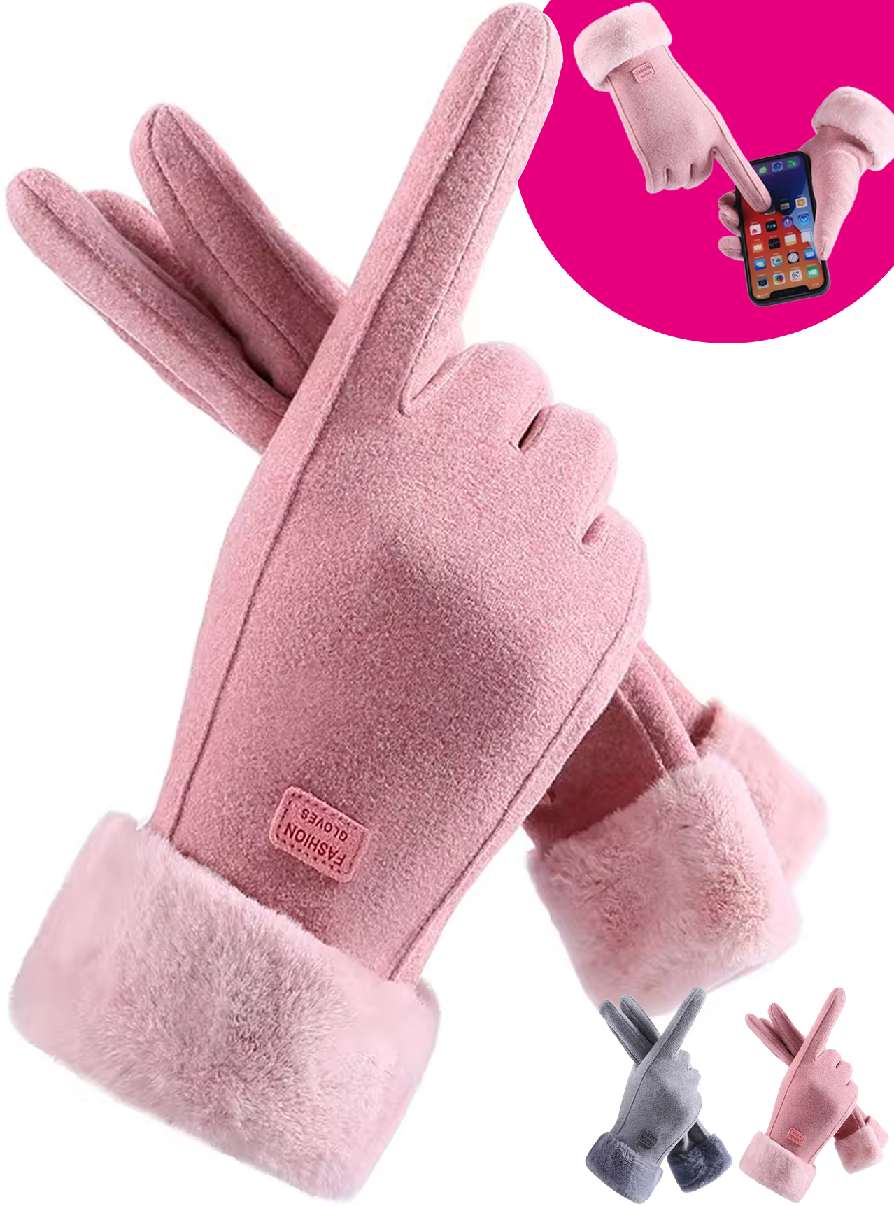 Dames Fluffy Handschoenen Met Touchscreen | Roze
