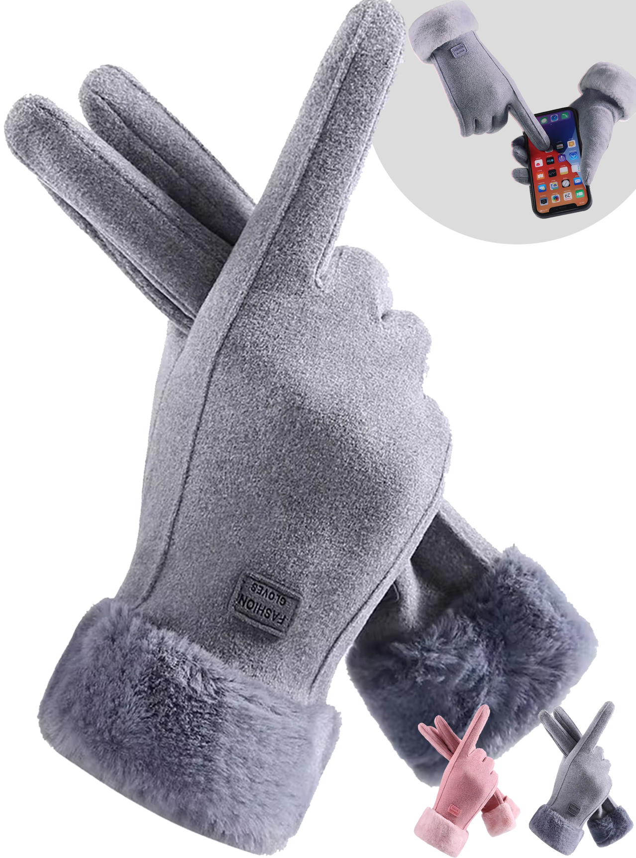 Dames Fluffy Handschoenen Met Touchscreen | Grijs