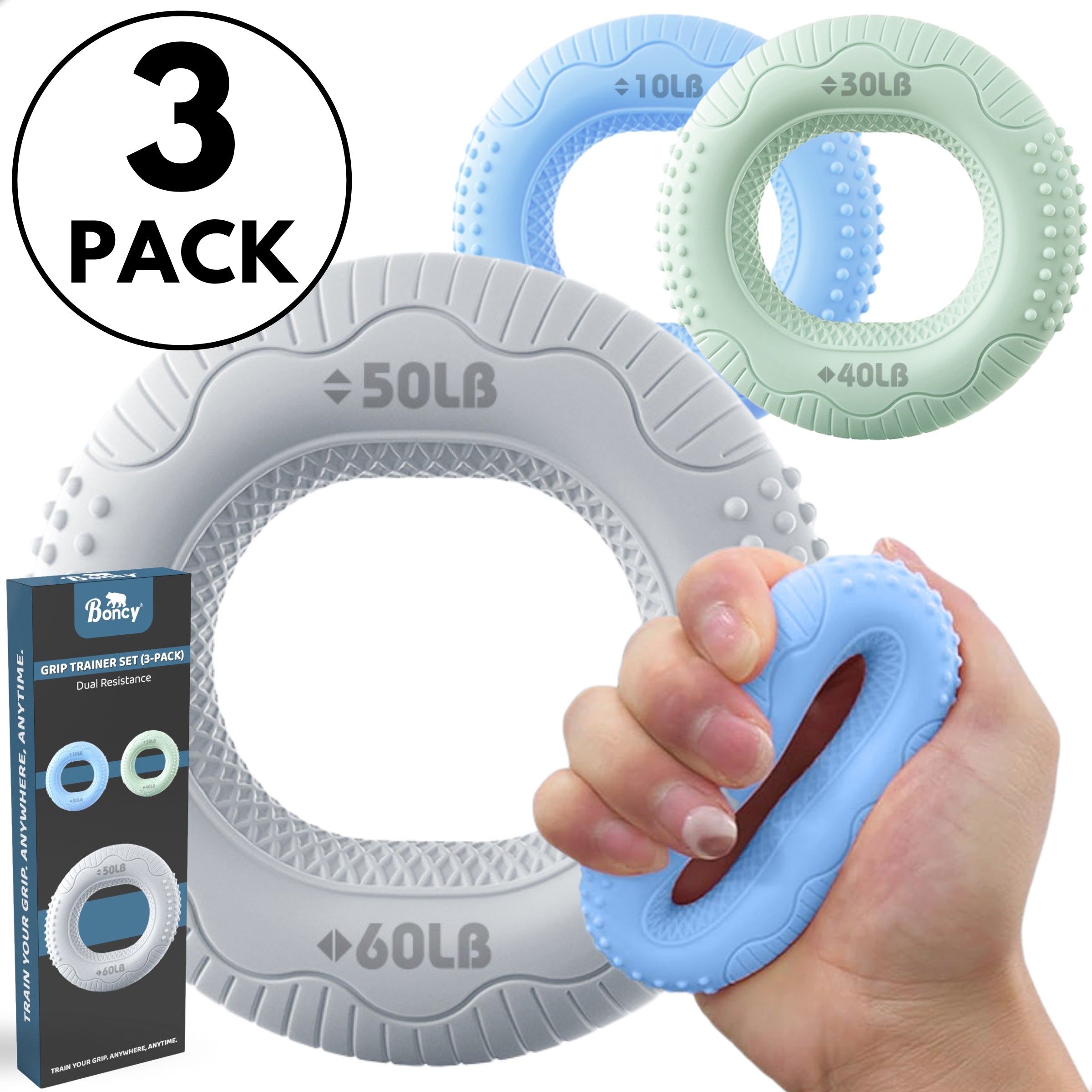 Boncy® Handtrainer Set | 3-Pack met 6 Weerstanden