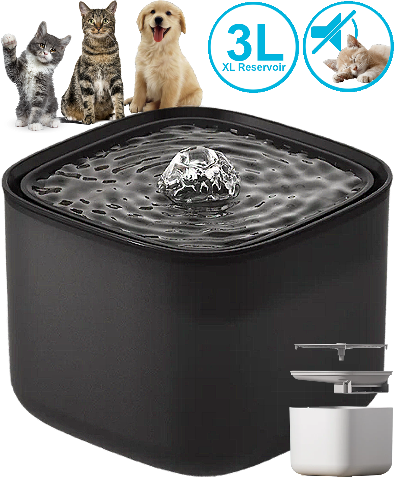 Luxe Drinkfontein Kat & Hond XL | Zwart