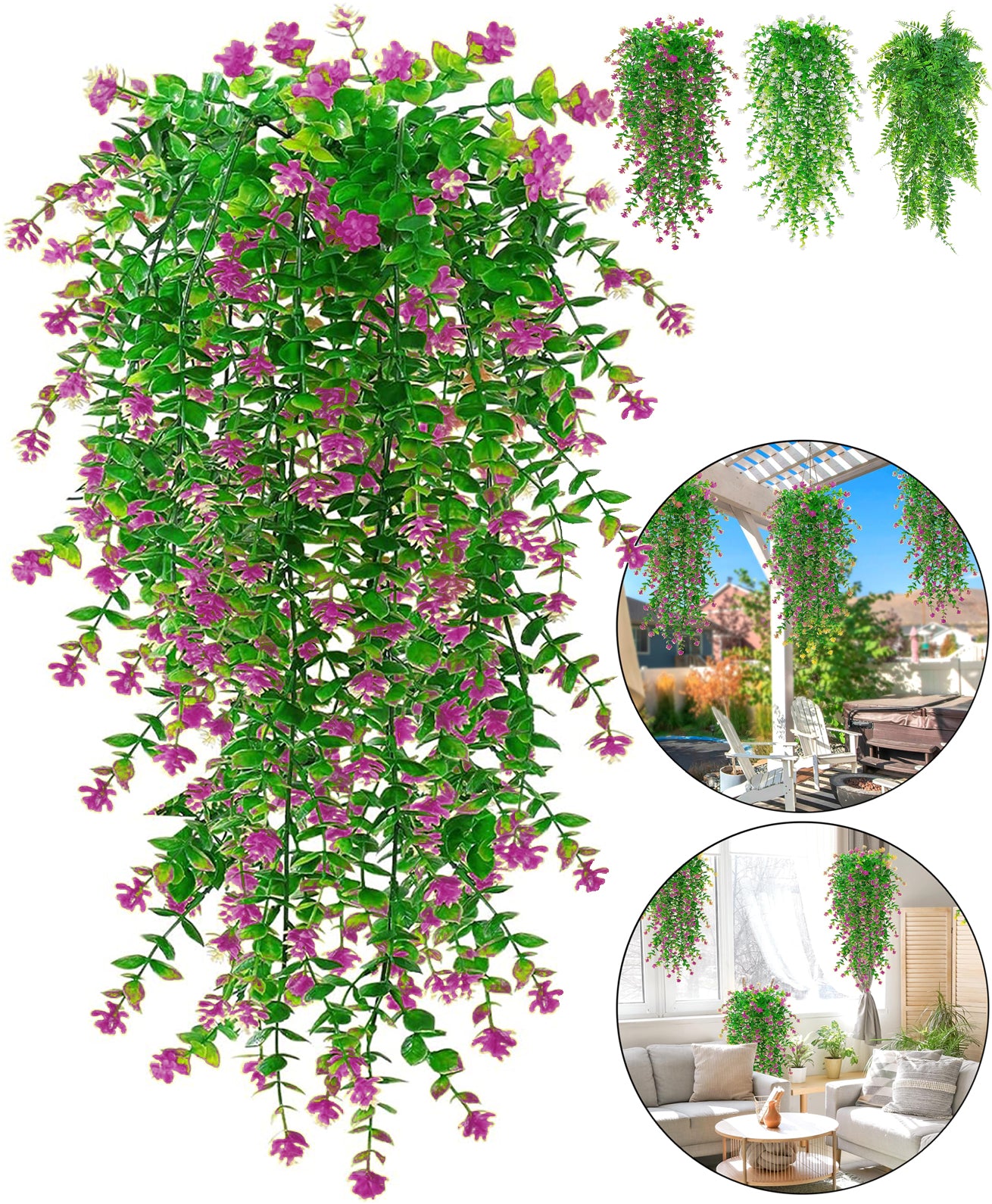 Premium Kunstplant | Hangplant Roze/Groen | 3 Stuks