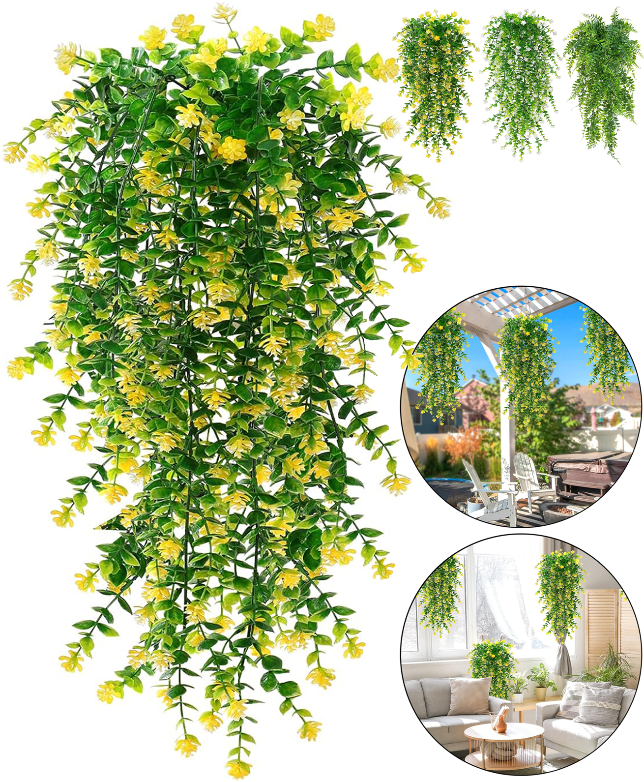 Premium Kunstplant | Hangplant Geel/Groen | 3 Stuks