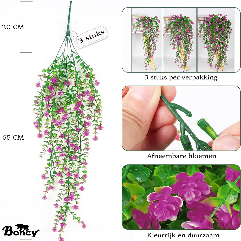 Premium Kunstplant | Hangplant Roze/Groen | 3 Stuks